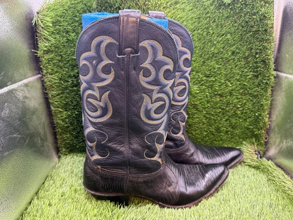 Vintage Nocona Western Boot Men's 7.5 Black Leather Cowboy Equestrian Rodeo